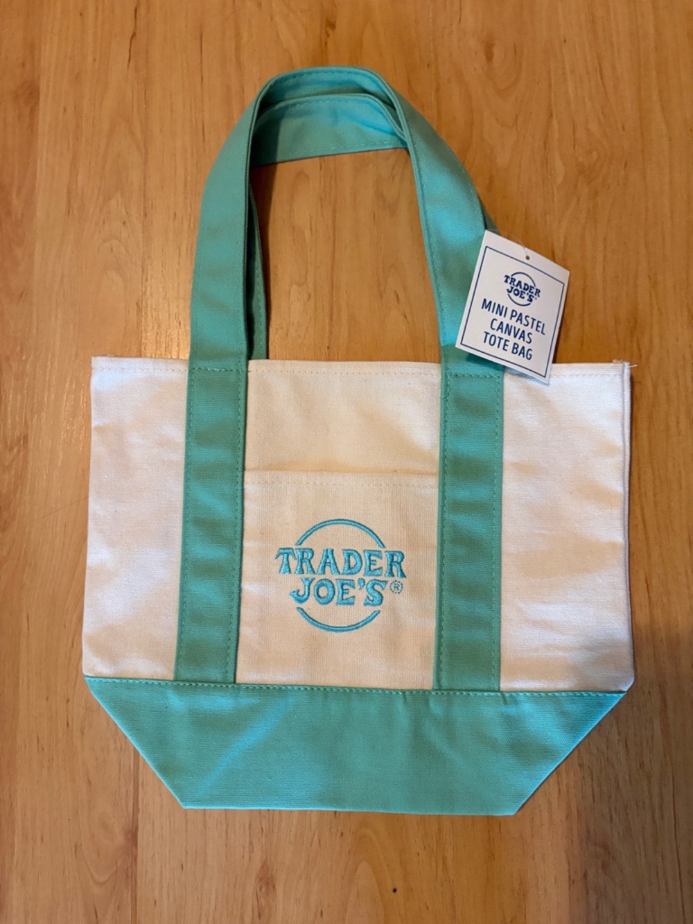 TJ Cream & Teal Canvas Tote Bag
